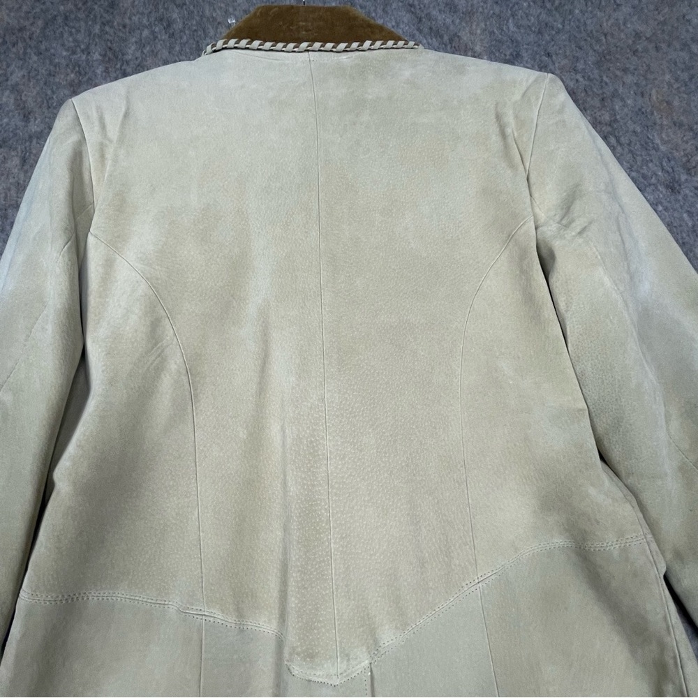 Vtg Lew Margam Leather Suede Western Aspen Whipstitch Studs Mid-Length Coat-Sz 8 - Picture 11 of 16